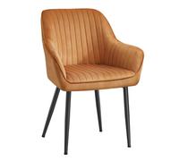 SONGMICS Silla de Comedor, Sillón de Terciopelo con Reposabrazos | Silla de Cocina, Patas de Metal, Carga Máx. de 120 kg, Marrón Caramelo y Negro Mate, Colección TYRA, LDC087K01