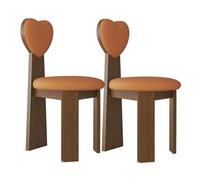 Silla de Comedor con Respaldo en Forma de corazón, sillas Vintage de Madera Maciza, Juego de 2, Asiento de 45 cm de Ancho + Espuma de Alta Densidad, fácil de Limpiar, Adecuada(Walnut+Orange,2)