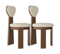 Silla de Comedor con Respaldo en Forma de corazón, sillas Vintage de Madera Maciza, Juego de 2, Asiento de 45 cm de Ancho + Espuma de Alta Densidad, fácil de Limpiar, Adecuada(Walnut+Light Khaki,2)