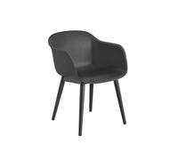 Silla de Comedor de Fibra con Reposabrazos y Base de Madera Negro