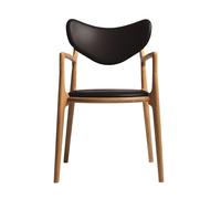 Silla de Comedor de Salón Tapizada en Roble Aceitado/cuero Marrón Oscuro