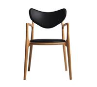 Silla de Comedor de Salón Tapizada en Roble Aceitado/cuero Negro