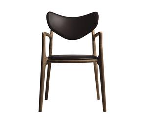 Silla de Comedor de Salón Tapizada en Roble Ahumado/cuero Marrón Oscuro