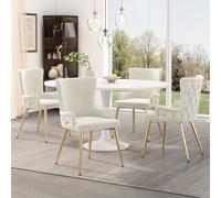 Silla de comedor de terciopelo, juego de 2, sillón de lujo para sala de estar o dormitorio, con cuatro patas metálicas doradas, color beige. [Código de producto antiguo: N634P184684A] Beige y dorado