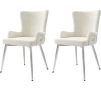 Silla de comedor de terciopelo, juego de 2, sillón de lujo para sala de estar o dormitorio, con cuatro patas metálicas plateadas, color beige