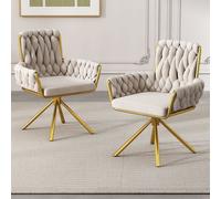Silla de comedor Flieks, juego de 2 unidades, giratoria 360°, sillón tapizado con cubierta de terciopelo, silla para cocina o salón con patas de acero, silla giratoria con reposabrazos, color beige