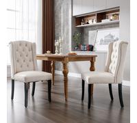 Silla de comedor Flieks, juego de 2 unidades, silla de cocina con patas de madera maciza, silla tapizada con cubierta de terciopelo, ideal para comedor, cocina o salón, color beige