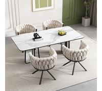 Silla de comedor Flieks, juego de 4 sillas tapizadas, giratorias 360°, silla para la cocina o tocador con revestimiento de terciopelo, silla para el salón con reposabrazos y patas de acero, color beig