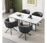 Silla de comedor Flieks, juego de 4 sillas tapizadas, giratorias 360°, silla para la cocina o tocador con revestimiento de terciopelo, silla para el salón con reposabrazos y patas de acero, color gris