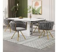 Silla de comedor Flieks, juego de 4 sillas tapizadas, giratorias 360°, silla para la cocina o tocador con revestimiento de terciopelo, silla para el salón con reposabrazos y patas de acero, color dora