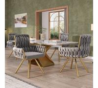 Silla de comedor Flieks, juego de 4 unidades, giratoria 360°, silla tapizada con cubierta de terciopelo, silla para cocina o salón con patas de acero, silla giratoria con reposabrazos, color gris