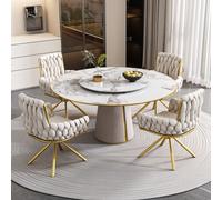 Silla de comedor Flieks, juego de 4 unidades, giratoria 360°, silla tapizada con cubierta de terciopelo, silla para cocina o salón con patas de acero, silla giratoria con reposabrazos, color beige