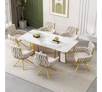 Silla de comedor Flieks, juego de 6 unidades, giratoria 360°, silla tapizada con cubierta de terciopelo, silla para cocina o salón con patas de acero, silla giratoria con reposabrazos, color gris