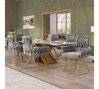 Silla de comedor Flieks, juego de 6 unidades, giratoria 360°, silla tapizada con cubierta de terciopelo, silla para cocina o salón con patas de acero, silla giratoria con reposabrazos, color gris