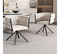 Silla de comedor Flieks, lote de 2, con tapicería, giratoria 360°, silla para la cocina o tocador, con revestimiento de terciopelo, silla para el salón con reposabrazos y patas de acero, color beige