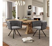 Silla de comedor Flieks, lote de 2, sillón tapizado de 360° de giro, silla para la cocina o tocador con cubierta de terciopelo, sillón para el salón con reposabrazos y patas de acero, color gris