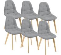 Silla de comedor Kopparberg, juego de 6 unidades, tapizada en tela, estructura de haya, silla para el salón, 86 x 53 x 47 cm, color gris claro