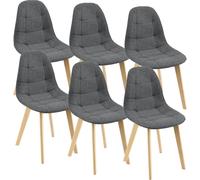 Silla de comedor Kopparberg, juego de 6 unidades, tapizada en tela, estructura de haya, silla para el salón, dimensiones 86 x 53 x 47 cm, color gris oscuro