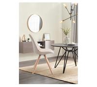 CLP Silla de Comedor Laval Rund en Polipiel I Butaca de salón en Estilo nórdico con Base de Madera de 4 Patas, Color:Crema, Color del Marco:Natura
