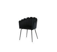 FURNLUX LIMHAMN Silla de comedor de diseño moderno, tela de terciopelo negro, respaldo en forma de concha, estructura de metal, 61 x 54 x 77 cm, 8 kg, costuras decorativas