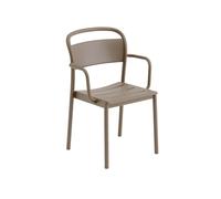 Silla de Comedor Linear de Acero con Reposabrazos en Color Topo