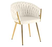 CLP Silla Comedor Acolchada Molise Silla Cocina Terciopelo Respaldo Estructura Acero Dorado soporta hasta 150 kg Color:Crema;Material:Terciopelo