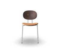 Silla de Comedor Piet Hein de Nuez Cromo y Cuero Coñac