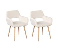 Silla de comedor tapizada en tejido tipo borreguito beige con asiento de espuma y patas de acero con efecto madera, diseño nórdico moderno y acogedor ideal para cocina, salón o comedor, pack de 2 unid