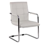 CLP Silla De Conferencia Gandia En Polipiel I Silla Cantiléver con Reposabrazos I Silla De Oficina Sin Ruedas, Color:Blanco, Color del Marco:Cromado