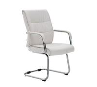 CLP Silla Estilo Cantilever Sievert Tapizada En Cuero Sintético I Silla De Conferencias con Reposabrazos I Silla De Oficina Sin Ruedas, Color:Blanco