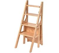 Silla de escalera plegable, taburete y estante 2 en 1 de madera maciza, solución de ahorro de espacio para uso en casa y oficina