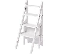 Silla de escalera plegable, taburete y estante 2 en 1 de madera maciza, solución de ahorro de espacio para uso en casa y oficina