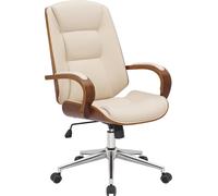Silla de escritorio de alta gama – Silla de cuero – Comodidad ergonómica, diseño lujoso | Color: Nuez/Crema