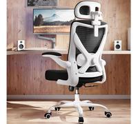 Silla de escritorio ergonómica, blanca y negra. Con soporte lumbar ajustable, reposacabezas y capacidad de carga de 150 kg