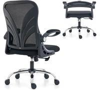 Silla de escritorio ergonómica con respaldo plegable, silla de ordenador con reposabrazos abatibles, soporte lumbar de malla y función de inclinación, de gran tamaño y altura