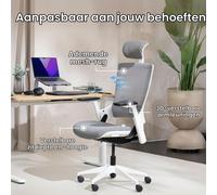 Silla de escritorio ergonómica, gris y blanca - Estructura de plástico - Tamaño estándar - Respaldo abierto