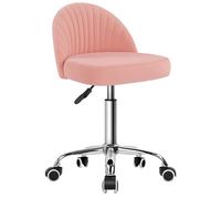 Silla de escritorio giratoria con tapicería de terciopelo, con altura ajustable, respaldo, de color rosa, ideal para tocador