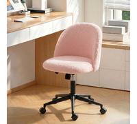 Silla de escritorio HOMCOM, silla de oficina con altura ajustable, aspecto de lana Teddy, silla giratoria con ruedas, soporta hasta 120 kg, silla para tocador de dormitorio, color rosa BLANCO