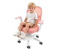 Silla de escritorio para niños, silla de aprendizaje ergonómica con reposabrazos plegables, silla de ordenador infantil giratoria con ajuste de altura y reposapiés para niños de 5 a 12 años (rosa)