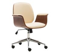vidaXL Silla de oficina — madera curvada y cuero sintético — crema