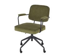 Silla de escritorio regulable con ruedas de pana verde