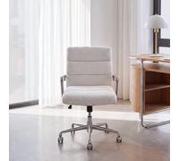 Silla de escritorio regulable de tejido de poliéster borreguito beige y aluminio