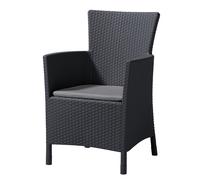 Silla de jardín con cojín y respaldo, estilo ratán Keter gris, asiento grande