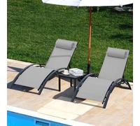 Silla de jardín con luz integrada - Cama de jardín con luz integrada - Set de cama de jardín con luz integrada - con mesita auxiliar - con cojines - apilable - ajustable