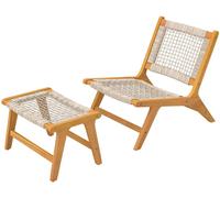 Silla de jardín Outsunny con reposapiés, juego de 2 piezas, hecha de madera de acacia, ideal para relajarse