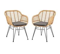 Silla de jardín Paramo en juego de 2 sillas de mimbre de polirratán, silla de exterior con cojín acogedor, silla de comedor moderna