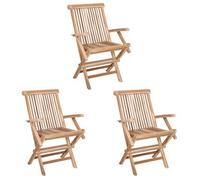 vidaXL Silla de jardín plegable 3 uds. Natural Madera de teca maciza