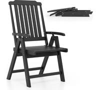 Silla de jardín plegable de COSTWAY, silla plegable de plástico con respaldo alto, silla para balcón resistente a la intemperie con aspecto de madera, silla para terraza con capacidad de carga de hast