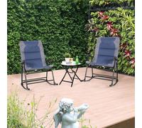 Silla de jardín - Silla mecedora - Silla de relax - Silla de bistró - Juego de 3 piezas - Plegable - Estructura de acero - Azul