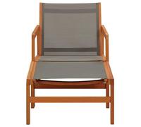Silla de jardín vidaXL con reposapiés, color gris, de madera de eucalipto maciza y tejido Textilene